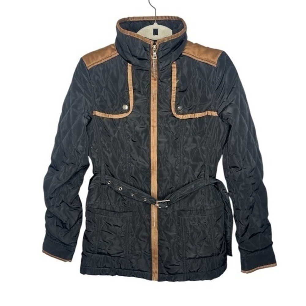 Cremieux Men's Black Quilted Jacket with Brown Trim Size XS